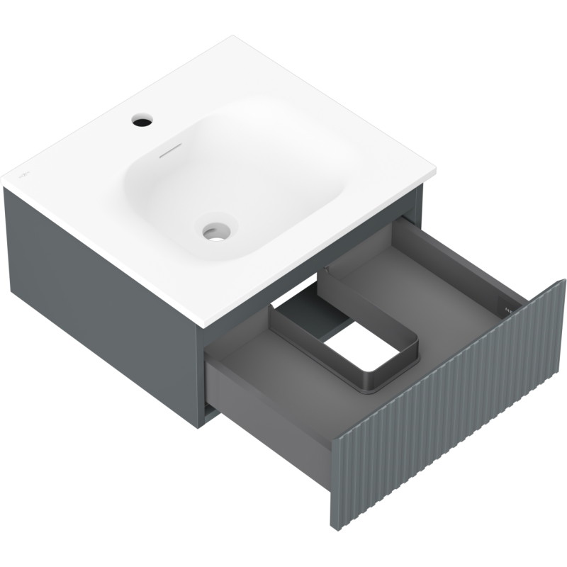 Mexen Rivel bathroom cabinet 50 cm with Vela sink, 1 drawer, fluted, graphite matte/white matte - 91A20-05023-1-BF66-W23M01