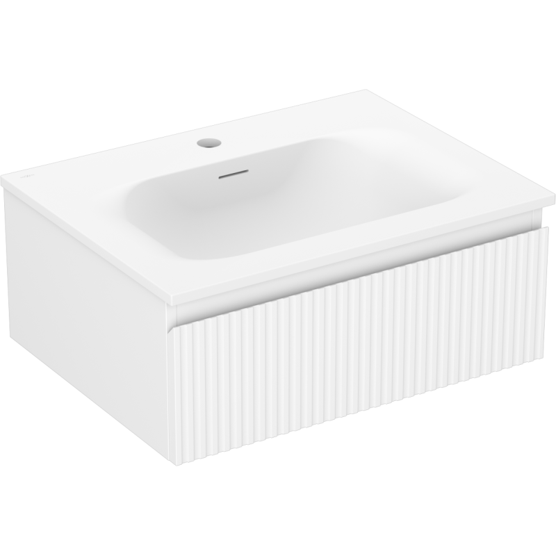 Mexen Rivel bathroom cabinet 60 cm with Vela sink, 1 drawer, grooved, matte white - 91A20-06023-1-BF01-W23M01