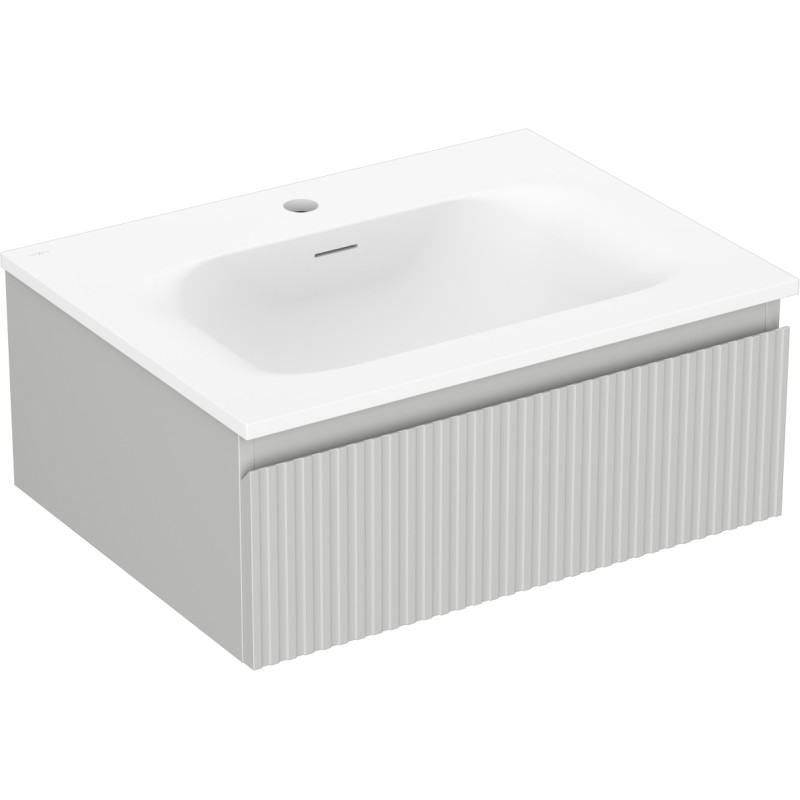 Mexen Rivel bathroom cabinet 60 cm with sink Vela, 1 drawer, fluted, matte gray/white matte - 91A20-06023-1-BF62-W23M01