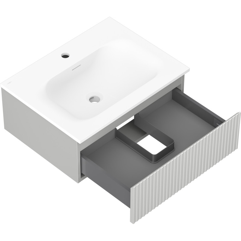 Mexen Rivel bathroom cabinet 60 cm with sink Vela, 1 drawer, fluted, matte gray/white matte - 91A20-06023-1-BF62-W23M01