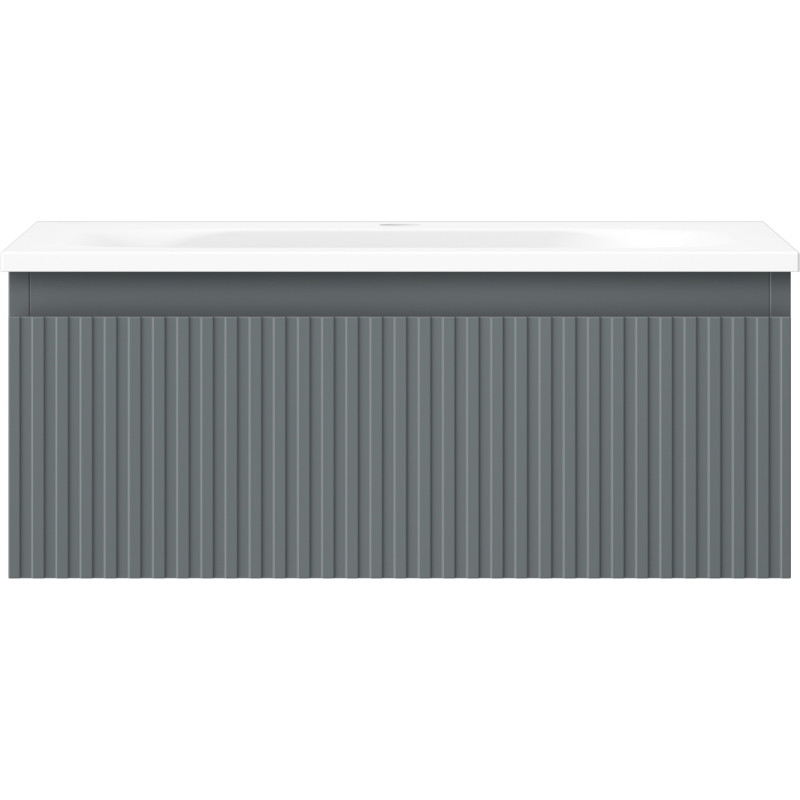 Mexen Rivel bathroom cabinet 60 cm with Vela sink, 1 drawer, ribbed, matte graphite/white matte - 91A20-06023-1-BF66-W23M01