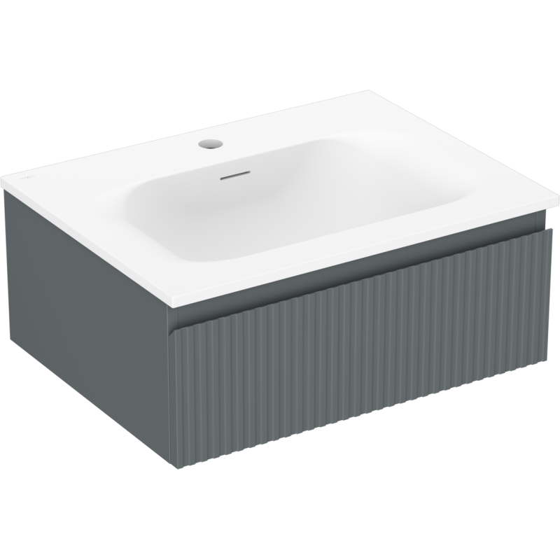 Mexen Rivel bathroom cabinet 60 cm with Vela sink, 1 drawer, fluted, matte graphite/white matte - 91A20-06023-1-BF66-W23M01