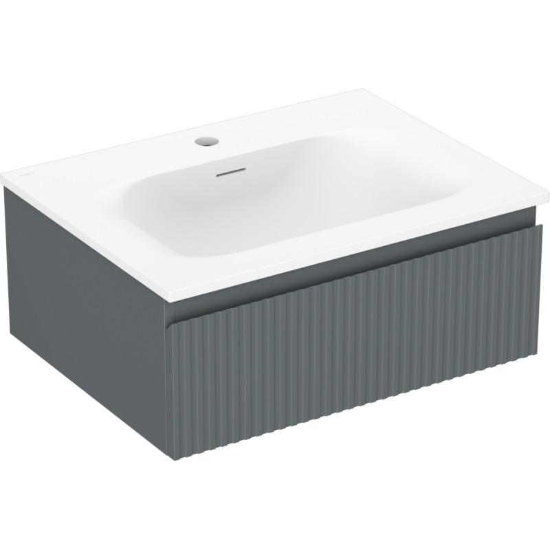 Mexen Rivel bathroom cabinet 60 cm with Vela sink, 1 drawer, ribbed, matte graphite/white matte - 91A20-06023-1-BF66-W23M01