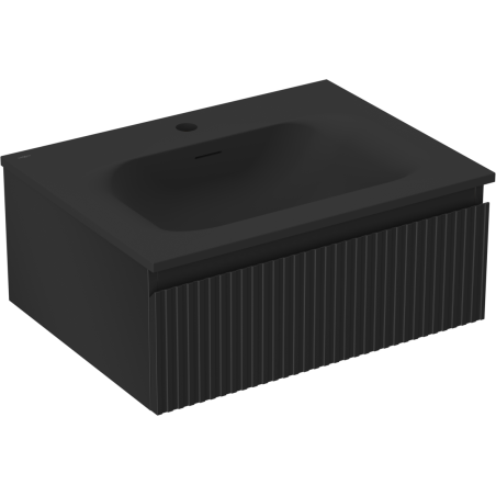 Mexen Rivel bathroom cabinet 60 cm with Vela washbasin, 1 drawer, grooved, black matte - 91A20-06023-1-BF71-W23M71