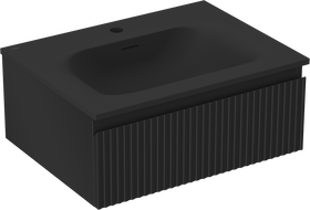 Mexen Rivel bathroom cabinet 60 cm with Vela washbasin, 1 drawer, fluted, black matte - 91A20-06023-1-BF71-W23M71
