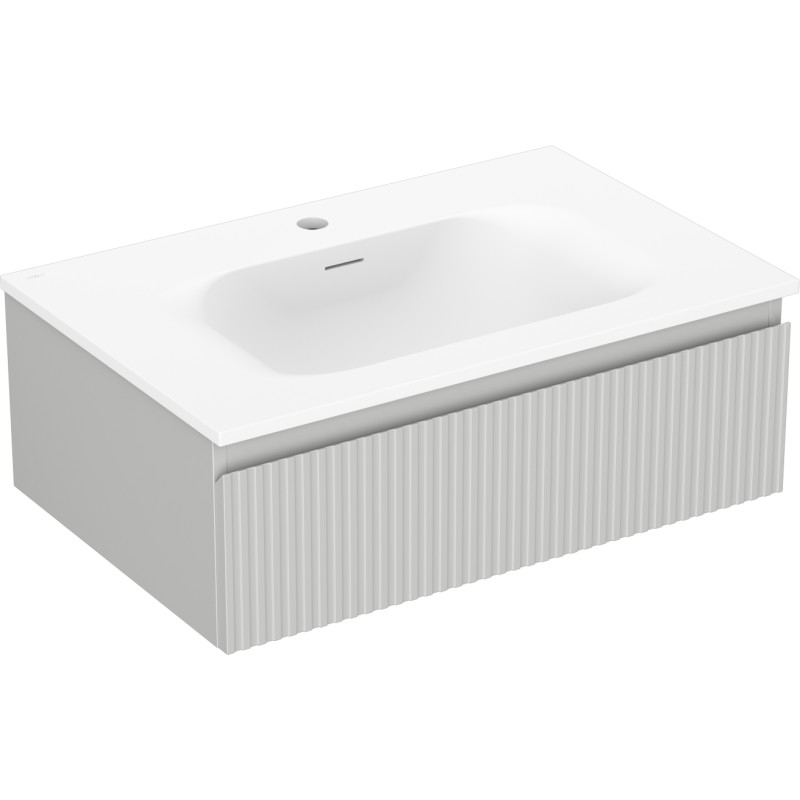Mexen Rivel bathroom cabinet 70 cm with Vela sink, 1 drawer, fluted, gray matte/white matte - 91A20-07023-1-BF62-W23M01