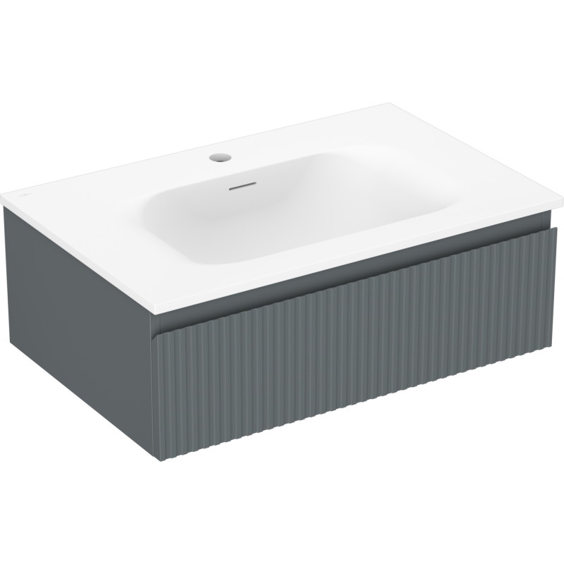 Mexen Rivel 70 cm Bathroom Cabinet with Vela Sink, 1 Drawer, Grooved, Matte Graphite/Matte White - 91A20-07023-1-BF66-W23M01