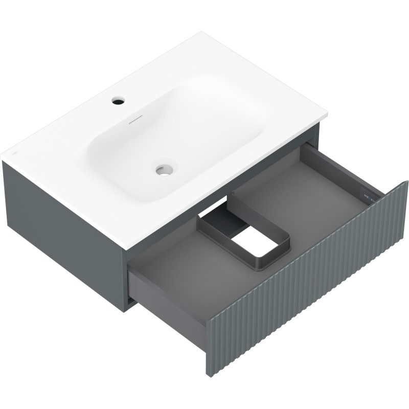 Mexen Rivel 70 cm Bathroom Cabinet with Vela Sink, 1 Drawer, Grooved, Matte Graphite/Matte White - 91A20-07023-1-BF66-W23M01