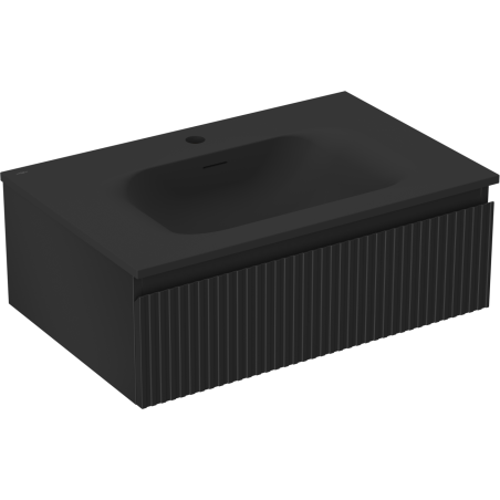 Mexen Rivel 70 cm Bathroom Cabinet with Vela Washbasin, 1 Drawer, Grooved, Matte Black - 91A20-07023-1-BF71-W23M71