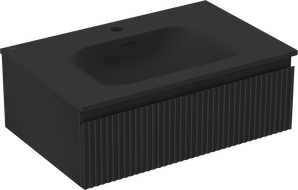 Mexen Rivel bathroom cabinet 70 cm with Vela sink, 1 drawer, grooved, black matte - 91A20-07023-1-BF71-W23M71