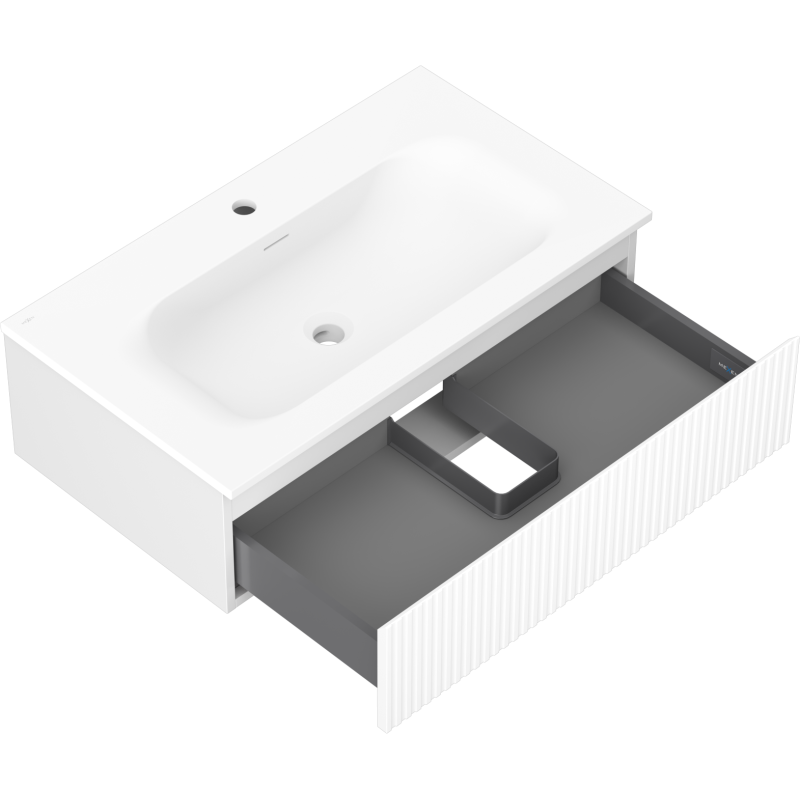 Mexen Rivel bathroom cabinet 80 cm with Vela washbasin, 1 drawer, fluted, white matte - 91A20-08023-1-BF01-W23M01
