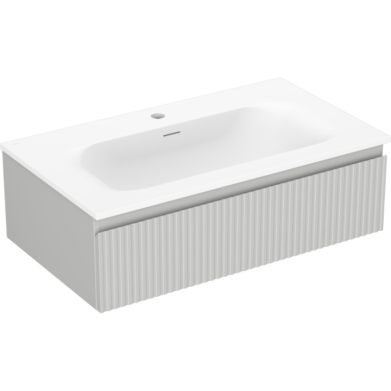 Mexen Rivel 80 cm bathroom cabinet with Vela sink, 1 drawer, fluted, gray matte/white matte - 91A20-08023-1-BF62-W23M01