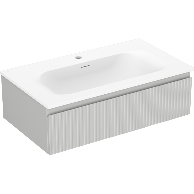 Mexen Rivel bathroom cabinet 80 cm with Vela sink, 1 drawer, grooved, gray matte/white matte - 91A20-08023-1-BF62-W23M01