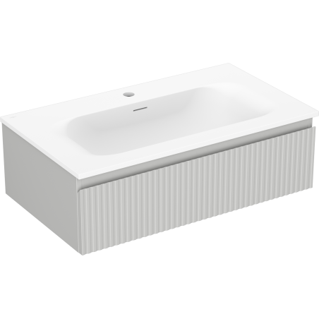 Mexen Rivel 80 cm bathroom cabinet with Vela sink, 1 drawer, fluted, gray matte/white matte - 91A20-08023-1-BF62-W23M01