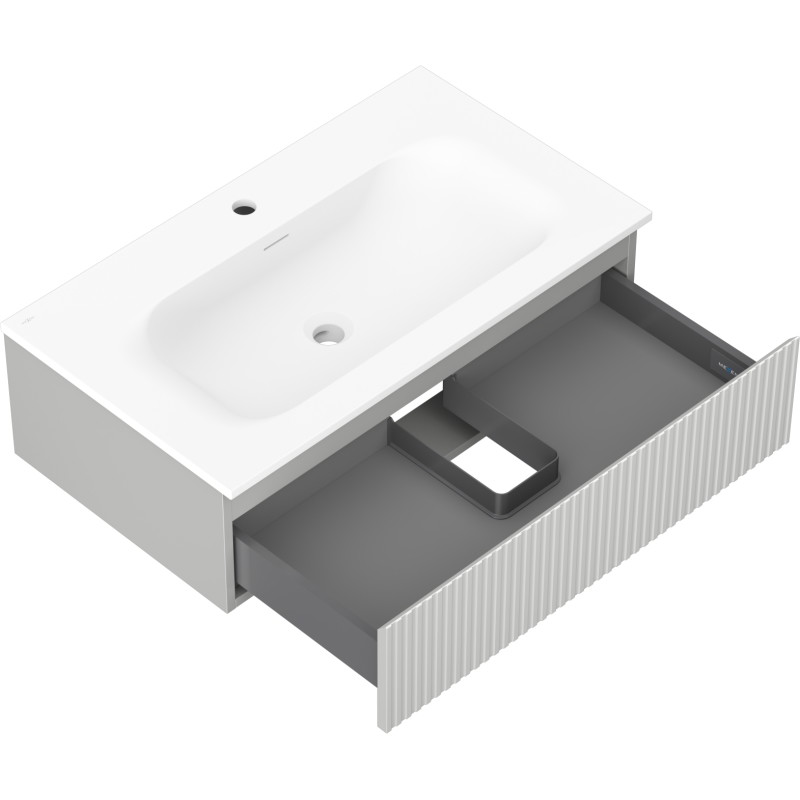 Mexen Rivel 80 cm bathroom cabinet with Vela sink, 1 drawer, fluted, gray matte/white matte - 91A20-08023-1-BF62-W23M01