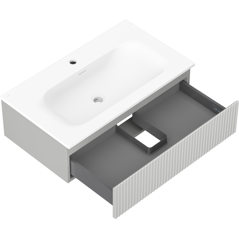 Mexen Rivel bathroom cabinet 80 cm with Vela sink, 1 drawer, grooved, grey matt/white matt - 91A20-08023-1-BF62-W23M01