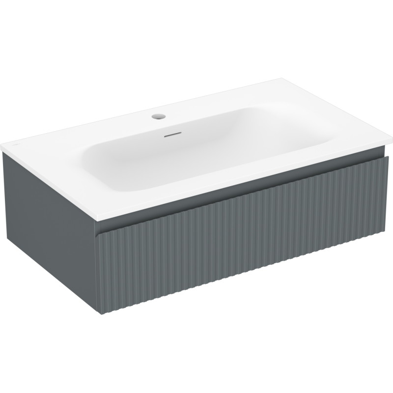 Mexen Rivel bathroom cabinet 80 cm with Vela sink, 1 drawer, grooved, graphite matte/white matte - 91A20-08023-1-BF66-W23M01