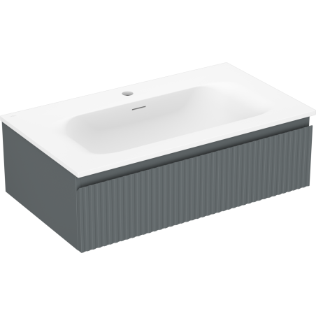 Mexen Rivel bathroom cabinet 80 cm with Vela sink, 1 drawer, grooved, graphite matte/white matte - 91A20-08023-1-BF66-W23M01