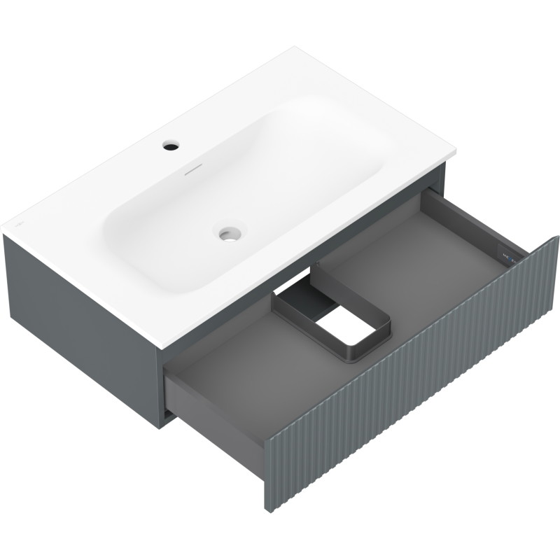 Mexen Rivel bathroom cabinet 80 cm with Vela sink, 1 drawer, grooved, graphite matte/white matte - 91A20-08023-1-BF66-W23M01