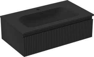 Mexen Rivel bathroom cabinet 80 cm with Vela sink, 1 drawer, grooved, black matte - 91A20-08023-1-BF71-W23M71