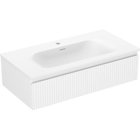 Mexen Rivel bathroom cabinet 90 cm with Vela sink, 1 drawer, grooved, white matte - 91A20-09023-1-BF01-W23M01