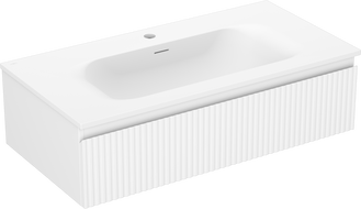 Mexen Rivel bathroom cabinet 90 cm with Vela sink, 1 drawer, fluted, white matte - 91A20-09023-1-BF01-W23M01