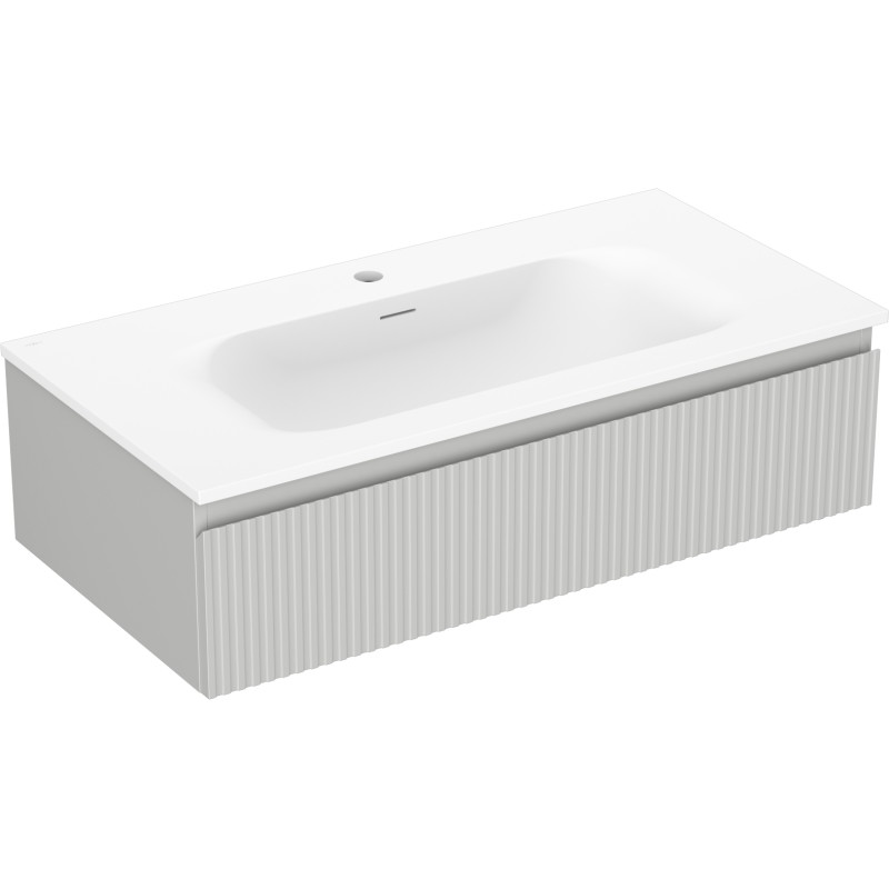 Mexen Rivel 90 cm Bathroom Cabinet with Vela Sink, 1 Drawer, Grooved, Gray Matte/White Matte - 91A20-09023-1-BF62-W23M01