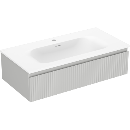 Mexen Rivel 90 cm Bathroom Cabinet with Vela Basin, 1 Drawer, Fluted, Grey Matte/White Matte - 91A20-09023-1-BF62-W23M01