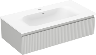 Mexen Rivel 90 cm Bathroom Cabinet with Vela Sink, 1 Drawer, Grooved, Gray Matte/White Matte - 91A20-09023-1-BF62-W23M01