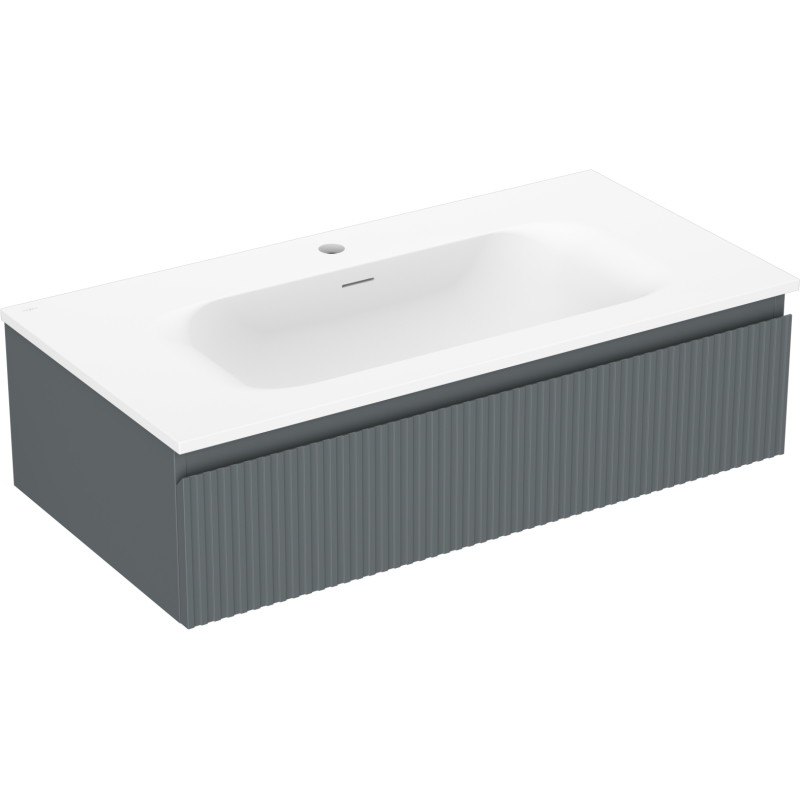 Mexen Rivel 90 cm Bathroom Cabinet with Vela Sink, 1 Drawer, Fluted, Graphite Matte/White Matte - 91A20-09023-1-BF66-W23M01