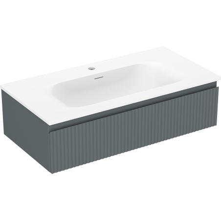 Mexen Rivel 90 cm Bathroom Cabinet with Vela Sink, 1 Drawer, Fluted, Graphite Matte/White Matte - 91A20-09023-1-BF66-W23M01