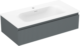 Mexen Rivel 90 cm Bathroom Cabinet with Vela Sink, 1 Drawer, Fluted, Graphite Matte/White Matte - 91A20-09023-1-BF66-W23M01