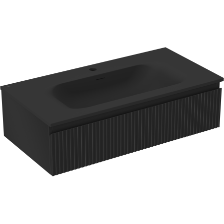 Mexen Rivel bathroom cabinet 90 cm with Vela sink, 1 drawer, fluted, black matte - 91A20-09023-1-BF71-W23M71