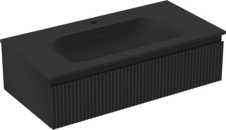 Mexen Rivel bathroom cabinet 90 cm with Vela sink, 1 drawer, fluted, black matte - 91A20-09023-1-BF71-W23M71