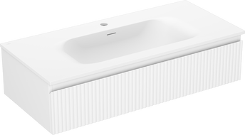 Mexen Rivel bathroom cabinet 100 cm with Vela sink, 1 drawer, grooved, matte white - 91A20-10023-1-BF01-W23M01