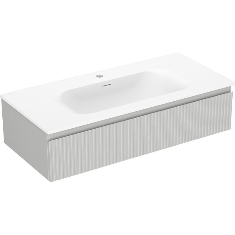 Mexen Rivel 100 cm bathroom cabinet with Vela sink, 1 drawer, fluted, gray matte/white matte - 91A20-10023-1-BF62-W23M01