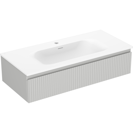 Mexen Rivel 100 cm bathroom cabinet with Vela sink, 1 drawer, fluted, gray matte/white matte - 91A20-10023-1-BF62-W23M01