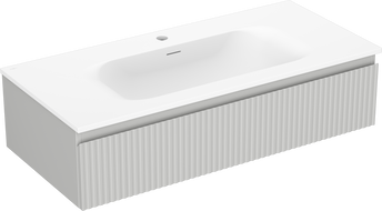 Mexen Rivel 100 cm bathroom cabinet with Vela sink, 1 drawer, fluted, gray matte/white matte - 91A20-10023-1-BF62-W23M01
