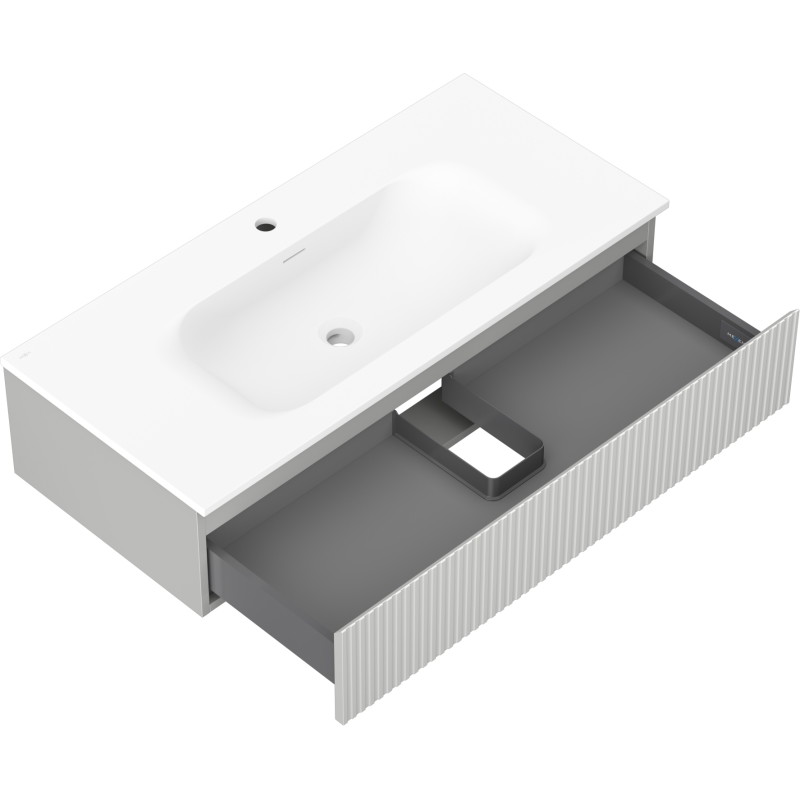 Mexen Rivel 100 cm bathroom cabinet with Vela sink, 1 drawer, fluted, gray matte/white matte - 91A20-10023-1-BF62-W23M01