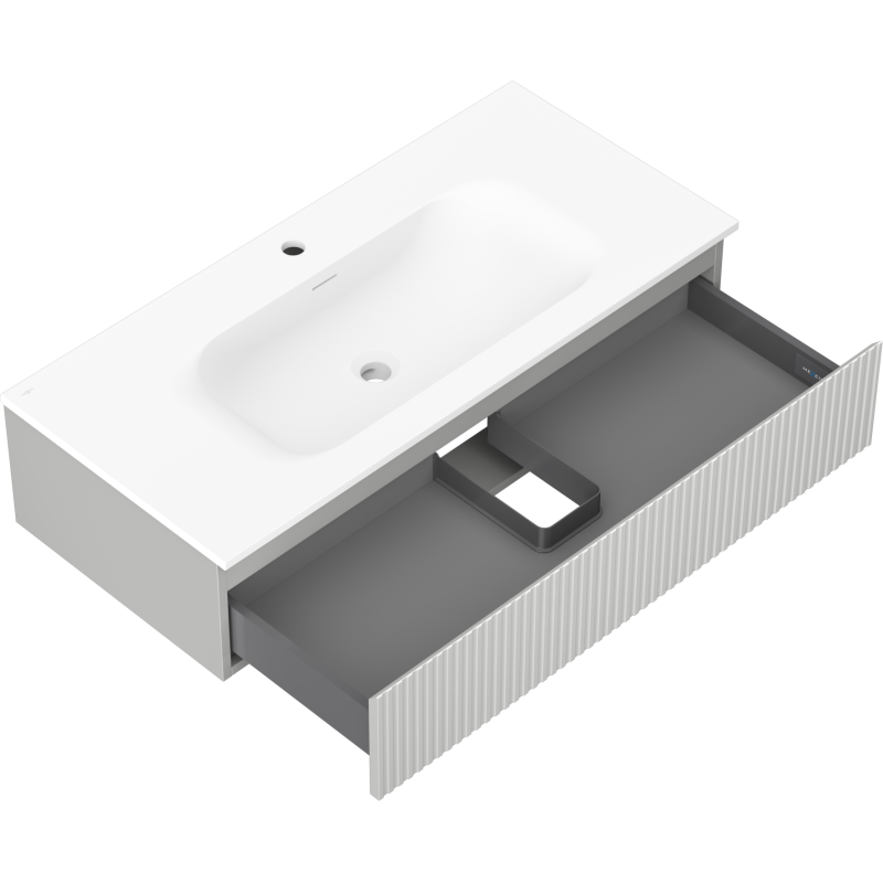 Mexen Rivel 100 cm Bathroom Cabinet with Vela Sink, 1 Drawer, Ribbed, Grey Matte/White Matte - 91A20-10023-1-BF62-W23M01