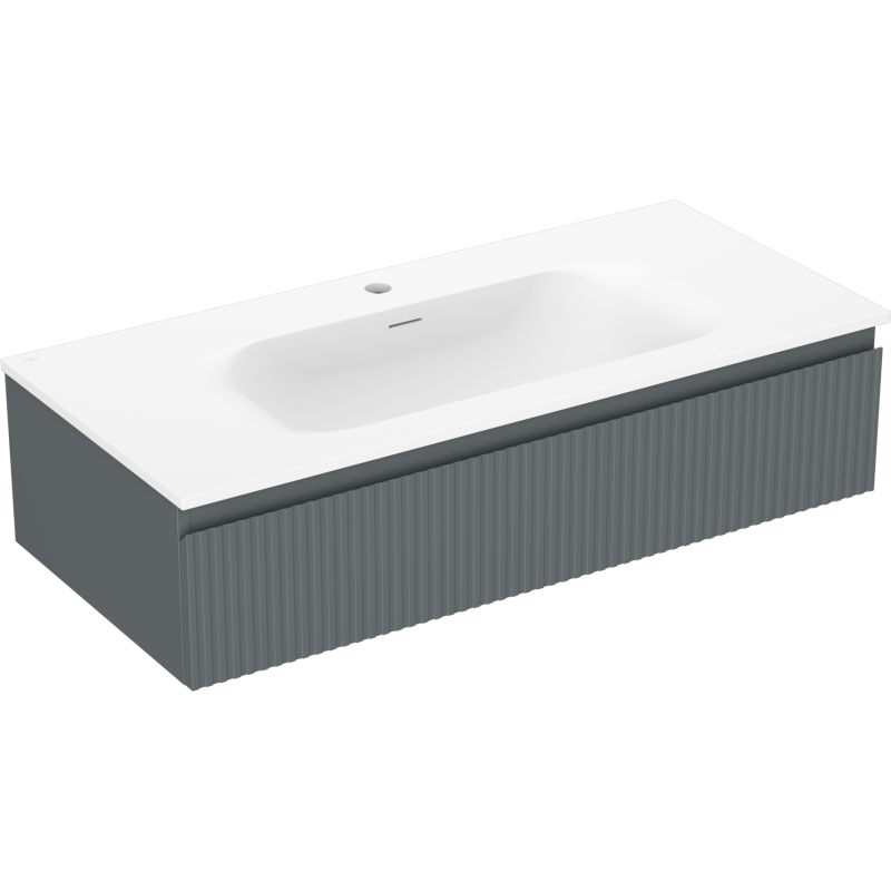 Mexen Rivel 100 cm bathroom cabinet with Vela sink, 1 drawer, fluted, matte graphite/white - 91A20-10023-1-BF66-W23M01