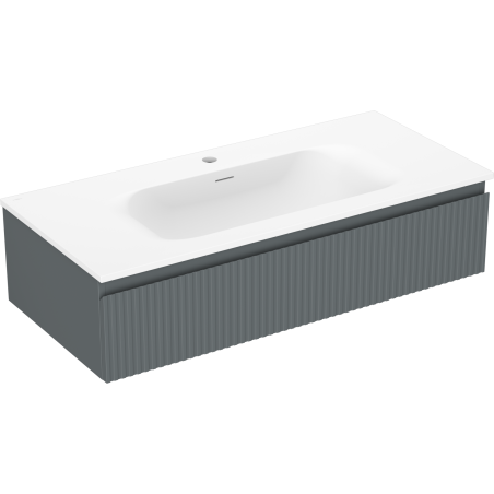 Mexen Rivel 100 cm bathroom cabinet with Vela sink, 1 drawer, fluted, matte graphite/white - 91A20-10023-1-BF66-W23M01