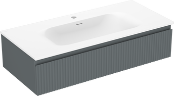 Mexen Rivel 100 cm bathroom cabinet with Vela sink, 1 drawer, fluted, matte graphite/white - 91A20-10023-1-BF66-W23M01
