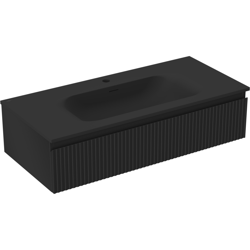 Mexen Rivel bathroom cabinet 100 cm with Vela washbasin, 1 drawer, grooved, black mat - 91A20-10023-1-BF71-W23M71