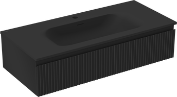 Mexen Rivel bathroom cabinet 100 cm with Vela sink, 1 drawer, fluted, black matte - 91A20-10023-1-BF71-W23M71