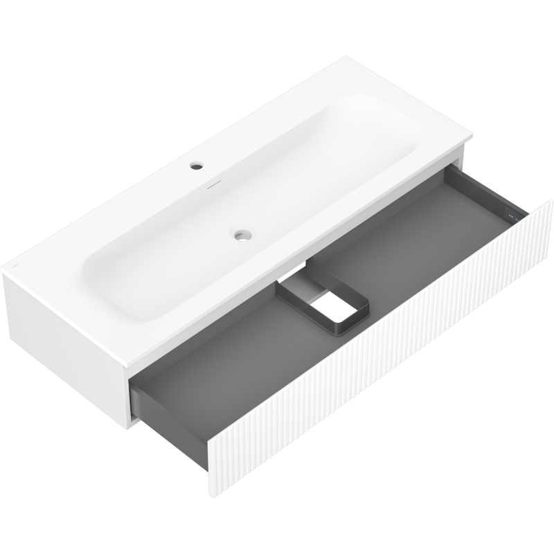 Mexen Rivel bathroom cabinet 120 cm with Vela washbasin, 1 drawer, grooved, white matt - 91A20-12023-1-BF01-W23M01