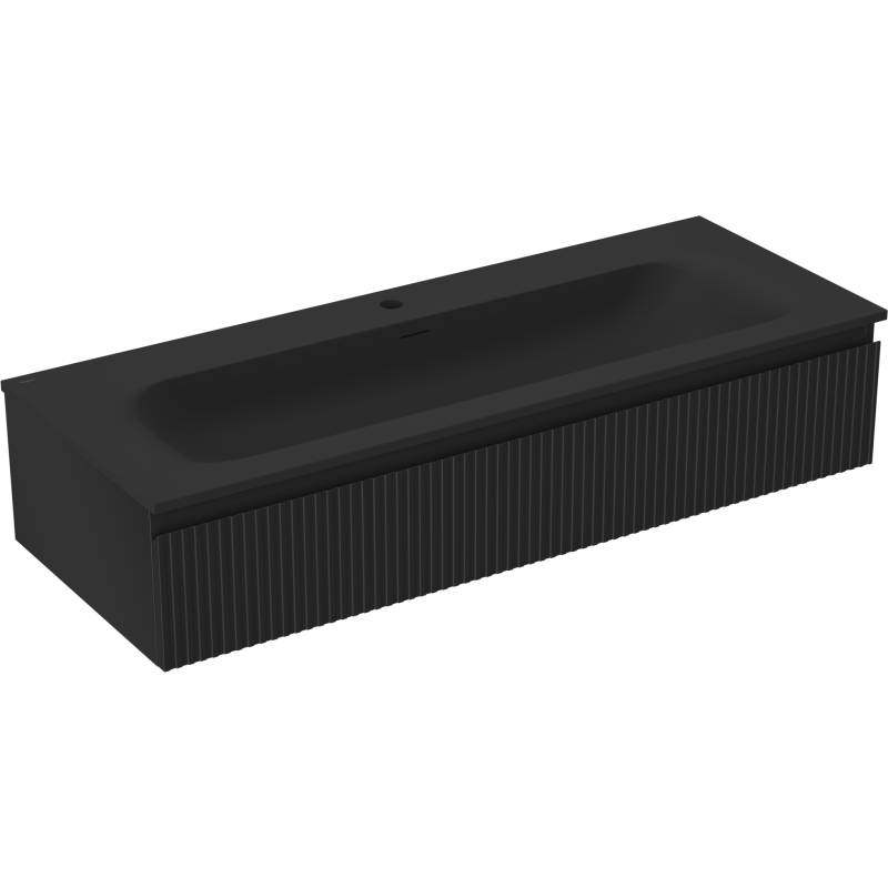 Mexen Rivel 120 cm Bathroom Cabinet with Vela Sink, 1 Drawer, Fluted, Black Matte - 91A20-12023-1-BF71-W23M71