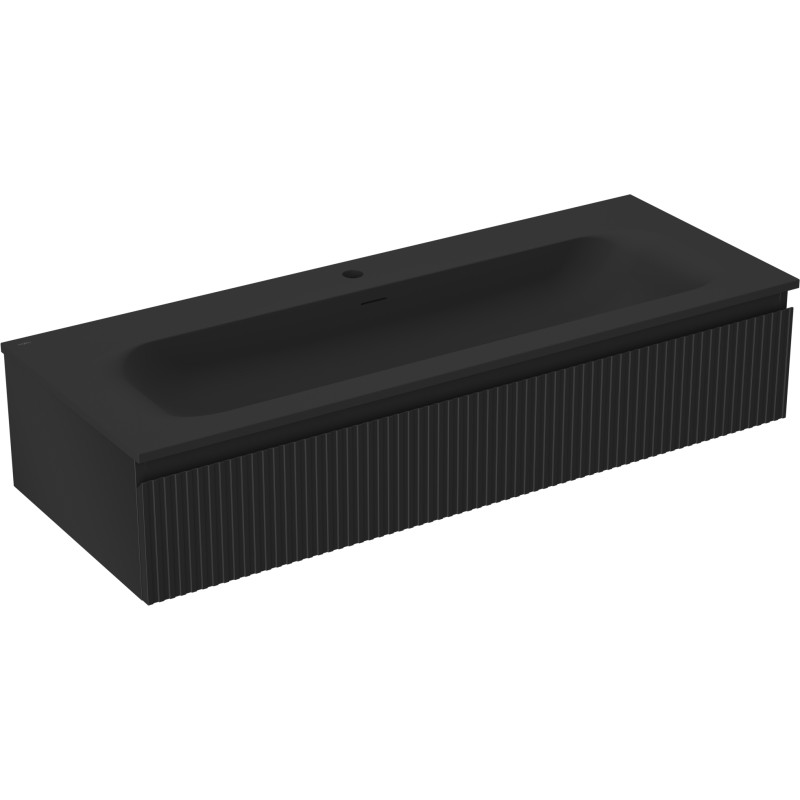 Mexen Rivel 120 cm bathroom cabinet with Vela sink, 1 drawer, grooved, matte black - 91A20-12023-1-BF71-W23M71
