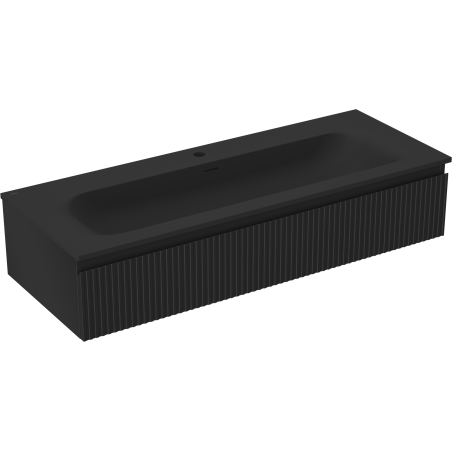 Mexen Rivel 120 cm Bathroom Cabinet with Vela Sink, 1 Drawer, Fluted, Black Matte - 91A20-12023-1-BF71-W23M71