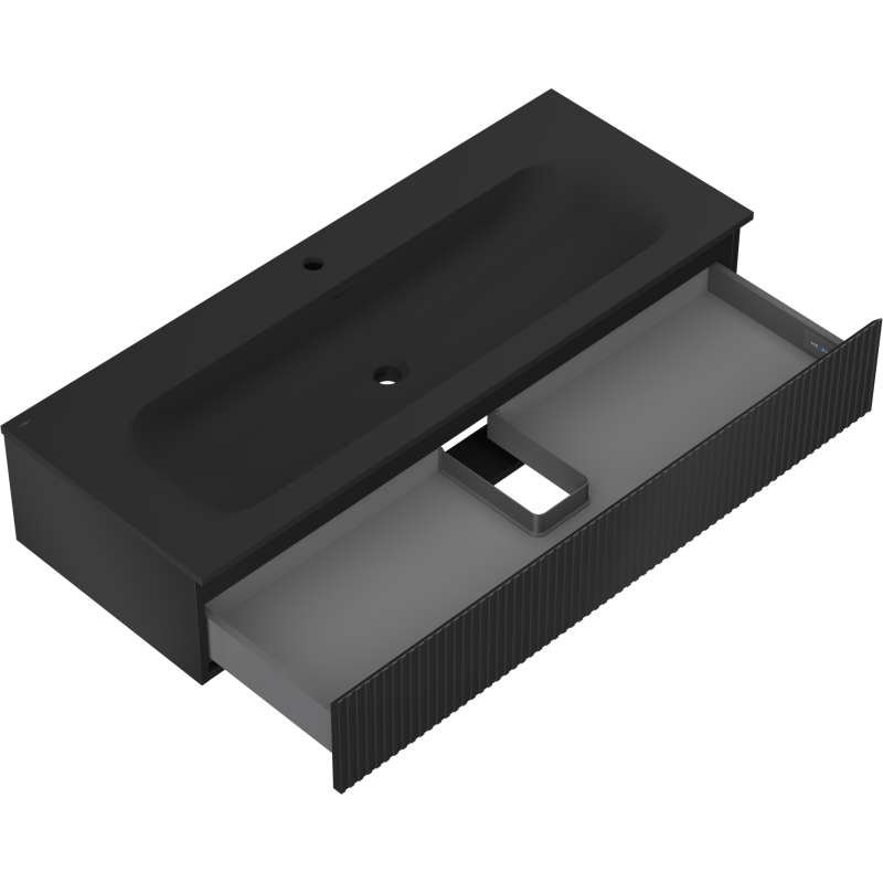 Mexen Rivel bathroom cabinet 120 cm with Vela sink, 1 drawer, grooved, black matte - 91A20-12023-1-BF71-W23M71
